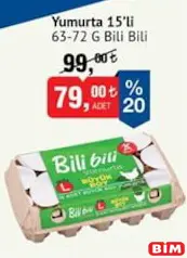 BİLİ BİLİ YUMURTA 15'Lİ 63-72 G fiyat ve kampanya bilgisi